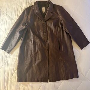 Vintage Roaman’s Womens Mid Length Brown Leather Coat 90’s Y2K Classic